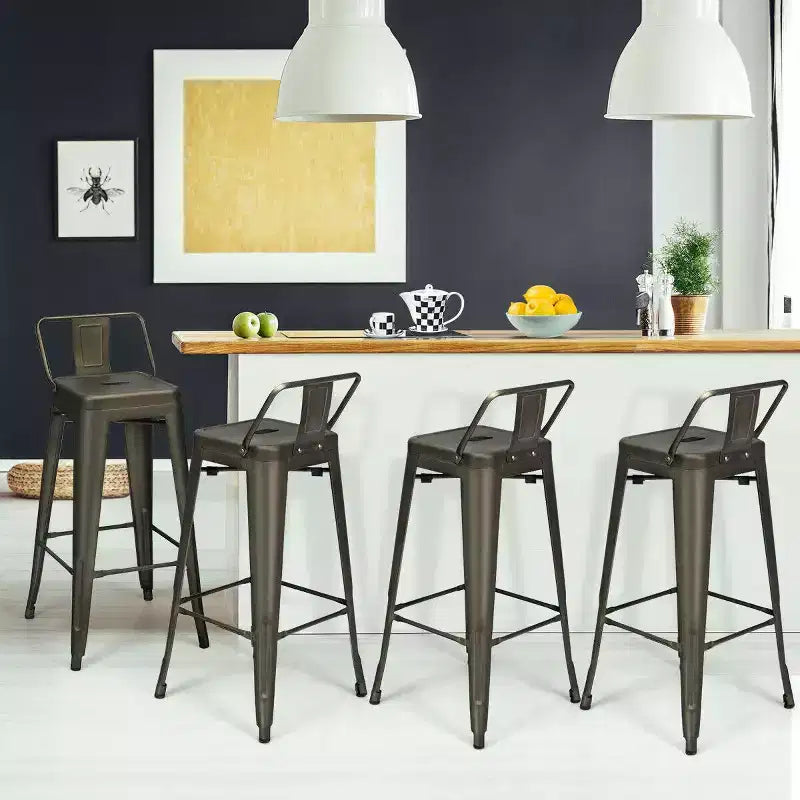 Costway Set di 4 Sgabelli da Bar in Metallo 76 cm, Altezza Bar, Industriali con Schienale Basso in Acciaio