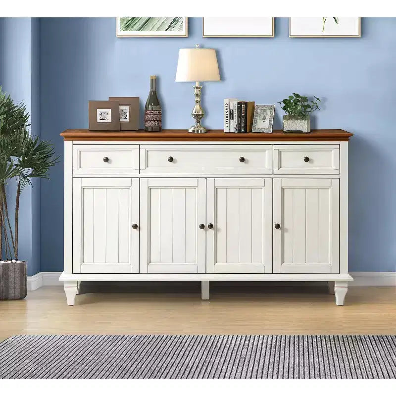 Rick buffet traditionnel de 147 cm de large à 3 tiroirs avec pieds en bois massif | KARAT HOME