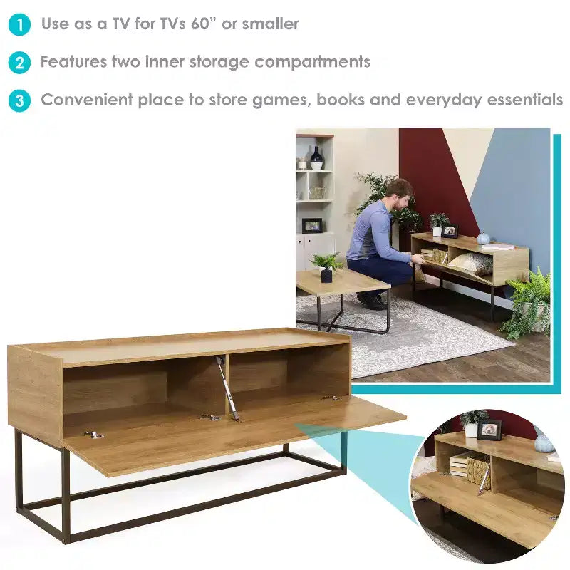 Table buffet/bahut Sunnydaze de style industriel pour l'intérieur - MDF avec cadre en acier thermolaqué - Marron