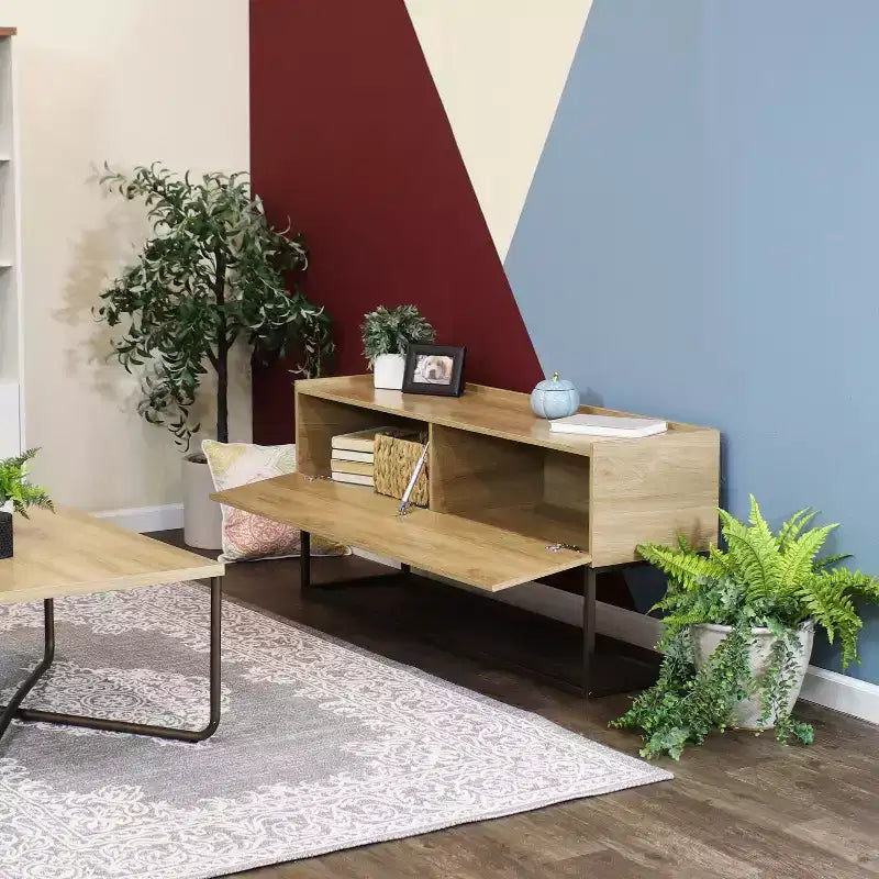 Table buffet/bahut Sunnydaze de style industriel pour l'intérieur - MDF avec cadre en acier thermolaqué - Marron