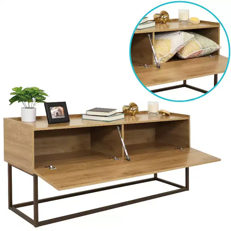 Table buffet/bahut Sunnydaze de style industriel pour l'intérieur - MDF avec cadre en acier thermolaqué - Marron