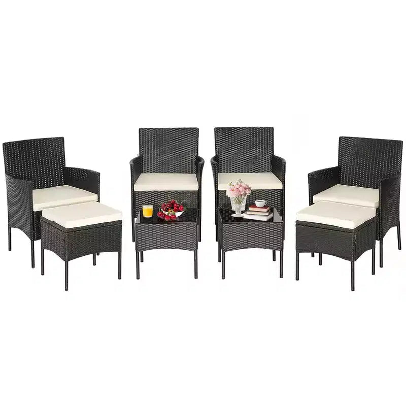 Costway Set Mobili da Giardino 8 Pezzi in Rattan Divani Pouf Tavolo Imbottiti Combinazione Libera