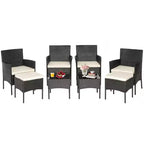 Costway Set Mobili da Giardino 8 Pezzi in Rattan Divani Pouf Tavolo Imbottiti Combinazione Libera