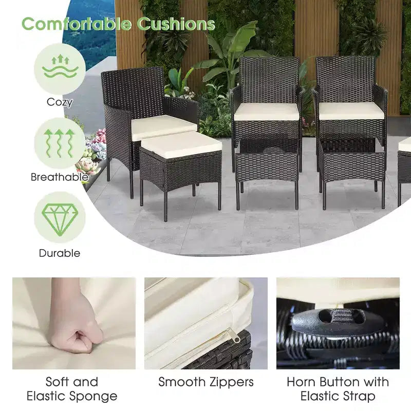Costway Set Mobili da Giardino 8 Pezzi in Rattan Divani Pouf Tavolo Imbottiti Combinazione Libera