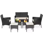 Costway Ensemble de Meubles de Patio 7 pièces en Rotin Canapé Table Ottomane en Métal Coussiné Extérieur Piscine
