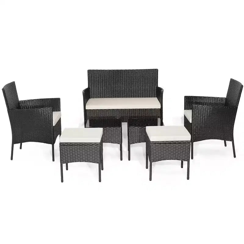 Costway Ensemble de Meubles de Patio 7 pièces en Rotin Canapé Table Ottomane en Métal Coussiné Extérieur Piscine