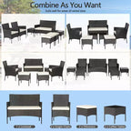 Costway Ensemble de Meubles de Patio 7 pièces en Rotin Canapé Table Ottomane en Métal Coussiné Extérieur Piscine