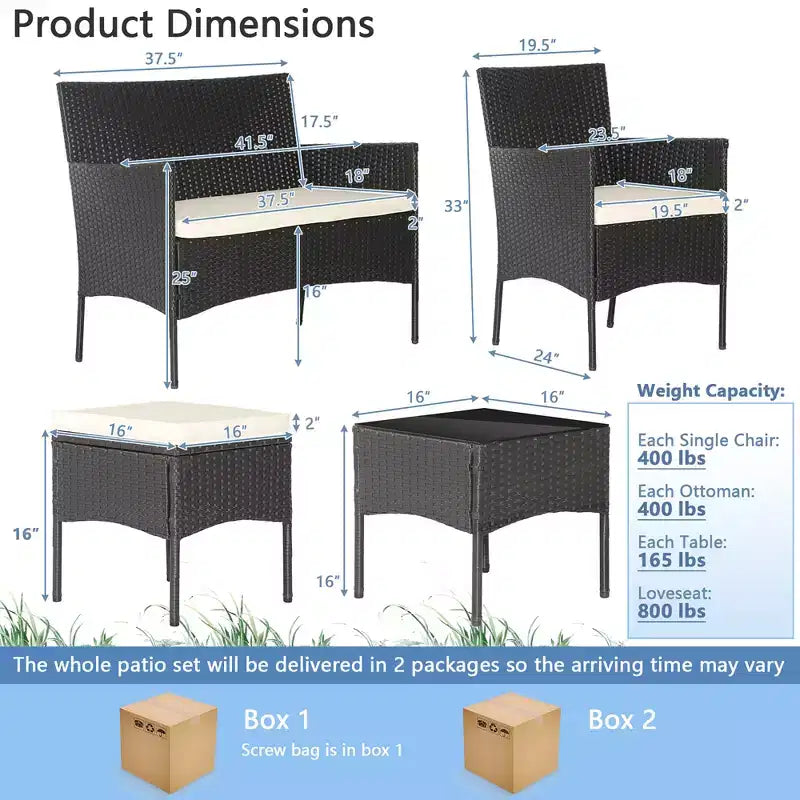 Costway Ensemble de Meubles de Patio 7 pièces en Rotin Canapé Table Ottomane en Métal Coussiné Extérieur Piscine