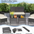 Costway Ensemble de Meubles de Patio 7 pièces en Rotin Canapé Table Ottomane en Métal Coussiné Extérieur Piscine