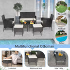 Costway Ensemble de Meubles de Patio 7 pièces en Rotin Canapé Table Ottomane en Métal Coussiné Extérieur Piscine