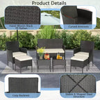 Costway Ensemble de Meubles de Patio 7 pièces en Rotin Canapé Table Ottomane en Métal Coussiné Extérieur Piscine