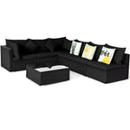 Costway Set divano da esterno 7 pz in rattan, Set di mobili da conversazione componibile per giardino, nero