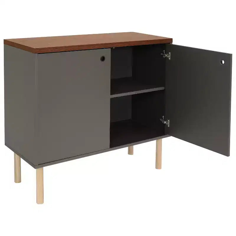 Sunnydaze Buffet d'appoint d'intérieur Mid-Century Modern à 2 portes avec étagères