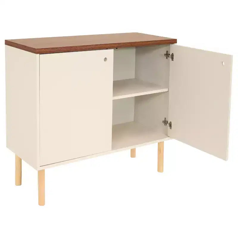 Sunnydaze Buffet d'appoint d'intérieur Mid-Century Modern à 2 portes avec étagères