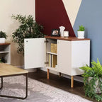 Sunnydaze Buffet d'appoint d'intérieur Mid-Century Modern à 2 portes avec étagères