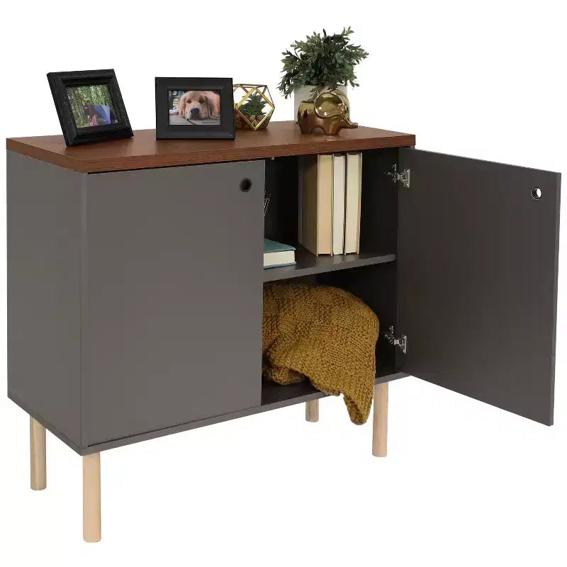 Sunnydaze Buffet d'appoint d'intérieur Mid-Century Modern à 2 portes avec étagères