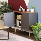 Sunnydaze Buffet d'appoint d'intérieur Mid-Century Modern à 2 portes avec étagères