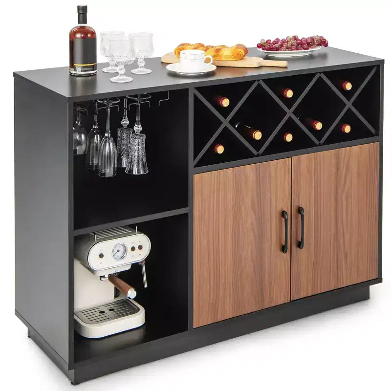 Mobile Bar Industriale Credenza Buffet Costway con Portabicchieri e Ripiano Regolabile