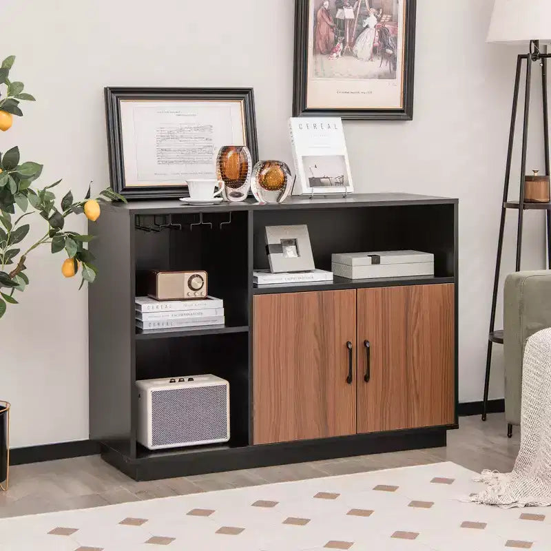 Mobile Bar Industriale Credenza Buffet Costway con Portabicchieri e Ripiano Regolabile