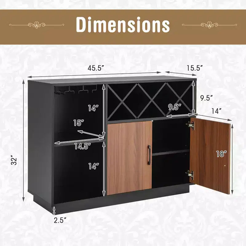 Mobile Bar Industriale Credenza Buffet Costway con Portabicchieri e Ripiano Regolabile
