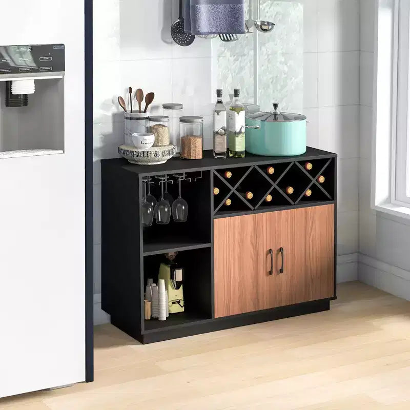 Mobile Bar Industriale Credenza Buffet Costway con Portabicchieri e Ripiano Regolabile
