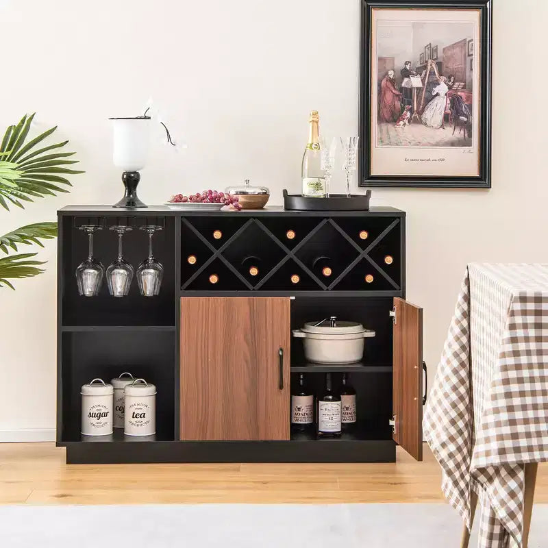 Mobile Bar Industriale Credenza Buffet Costway con Portabicchieri e Ripiano Regolabile