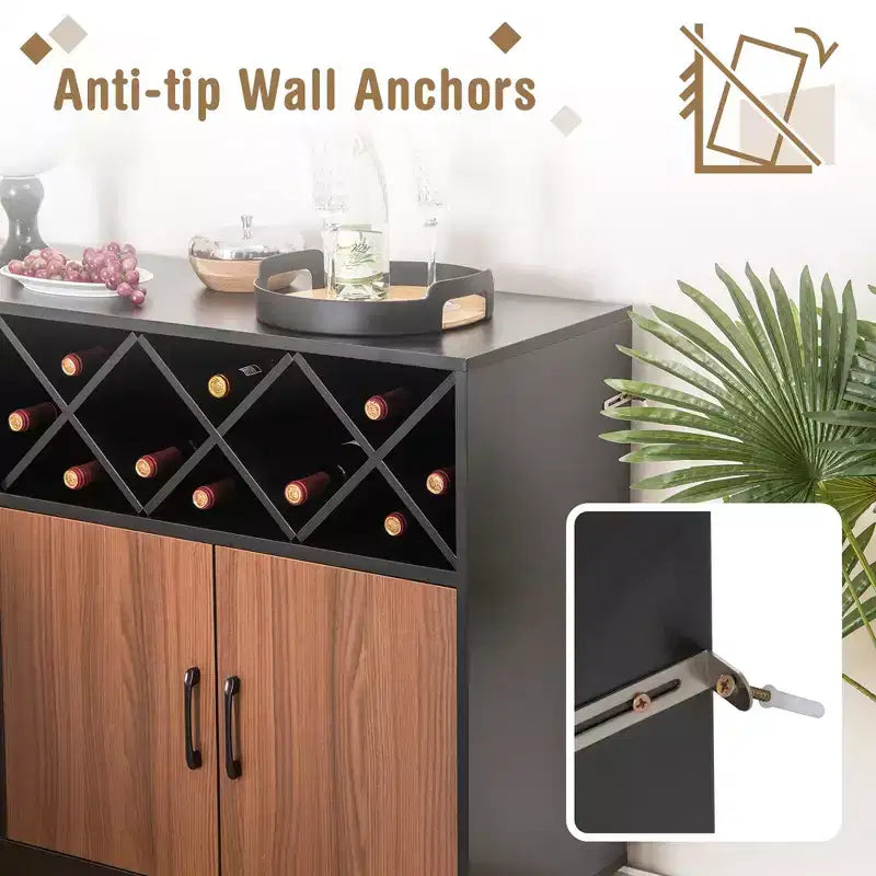 Mobile Bar Industriale Credenza Buffet Costway con Portabicchieri e Ripiano Regolabile