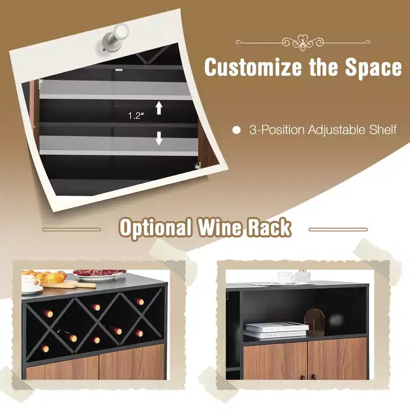 Mobile Bar Industriale Credenza Buffet Costway con Portabicchieri e Ripiano Regolabile