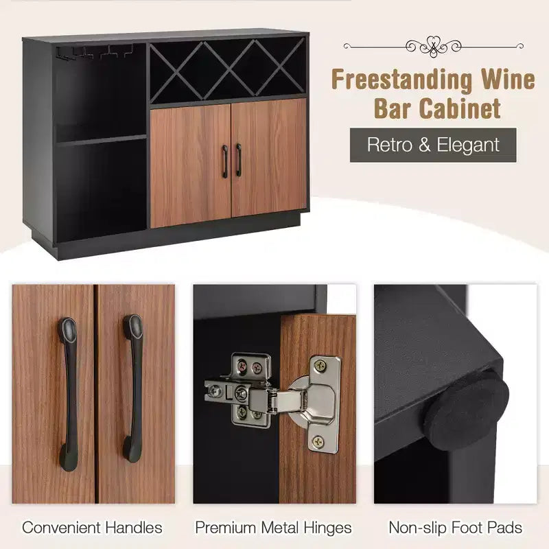 Mobile Bar Industriale Credenza Buffet Costway con Portabicchieri e Ripiano Regolabile