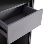 Vitrine éclairée LED Meuble de rangement avec porte en verre trempé, 2 tiroirs, étagères réglables, Moderne Minimaliste, Gris-ModernLuxe