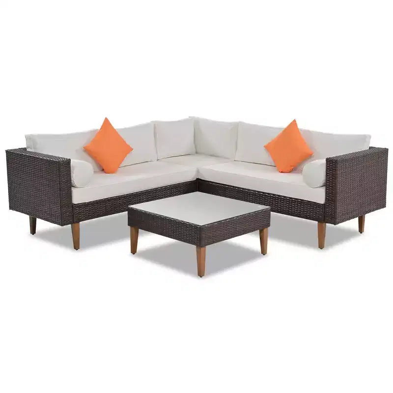 Set Divano Esterno in Rattan 4 Pezzi, Set Divano a L da Giardino con Cuscini Colorati - ModernLuxe