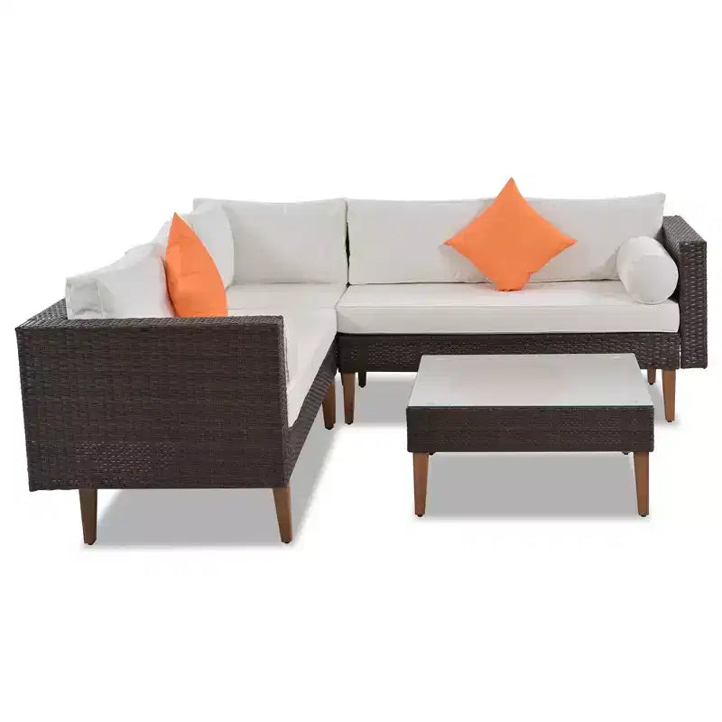 Set Divano Esterno in Rattan 4 Pezzi, Set Divano a L da Giardino con Cuscini Colorati - ModernLuxe