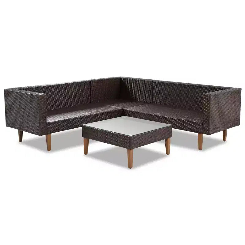 Set Divano Esterno in Rattan 4 Pezzi, Set Divano a L da Giardino con Cuscini Colorati - ModernLuxe