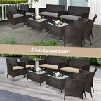 Costway Ensemble de meubles de patio en osier 8 pièces Chaise-canapé avec housses de coussin marron et rouge Jardin