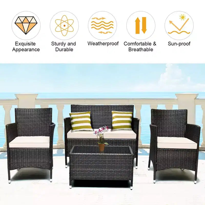 Costway Ensemble de meubles de patio en osier 8 pièces Chaise-canapé avec housses de coussin marron et rouge Jardin
