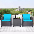 Costway Ensemble de mobilier de jardin 3 pièces en osier avec coussins de terrasse beiges et bleus marine Balcon