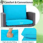 Costway Ensemble de mobilier de jardin 3 pièces en osier avec coussins de terrasse beiges et bleus marine Balcon