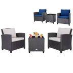 Costway Ensemble de mobilier de jardin 3 pièces en osier avec coussins de terrasse beiges et bleus marine Balcon