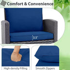 Costway Ensemble de mobilier de jardin 3 pièces en osier avec coussins de terrasse beiges et bleus marine Balcon