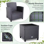 Costway Ensemble de mobilier de jardin 3 pièces en osier avec coussins de terrasse beiges et bleus marine Balcon