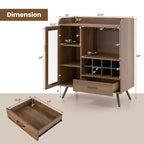 Buffet de Cuisine Costway avec Porte-verres à Vin 3 Rangs, Étagère Amovible, Porte en Verre Trempé et Kits Anti-Basculement