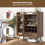 Buffet de Cuisine Costway avec Porte-verres à Vin 3 Rangs, Étagère Amovible, Porte en Verre Trempé et Kits Anti-Basculement