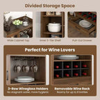 Buffet de Cuisine Costway avec Porte-verres à Vin 3 Rangs, Étagère Amovible, Porte en Verre Trempé et Kits Anti-Basculement