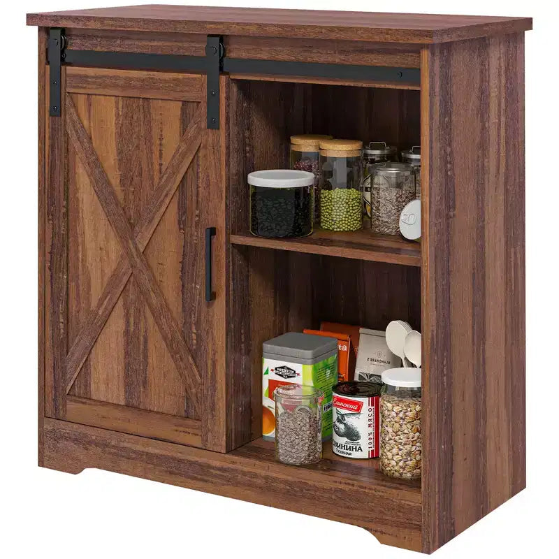 HOMCOM Mobiletto da Bar a Muro Stile Rustico, Credenza da 84 cm con Anta Scorrevole a Fienile e Ripiano Regolabile, Mobile Buffet da Cucina
