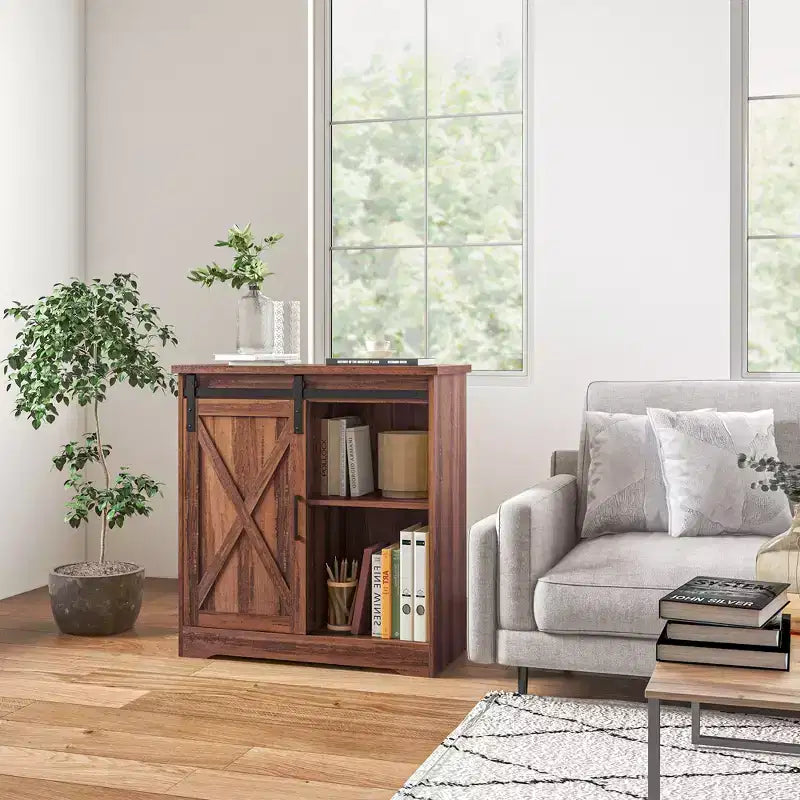 HOMCOM Mobiletto da Bar a Muro Stile Rustico, Credenza da 84 cm con Anta Scorrevole a Fienile e Ripiano Regolabile, Mobile Buffet da Cucina