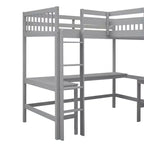Letto a soppalco a L matrimoniale in legno da 119''L 79.5''W con scaletta e 2 scrivanie a L integrate