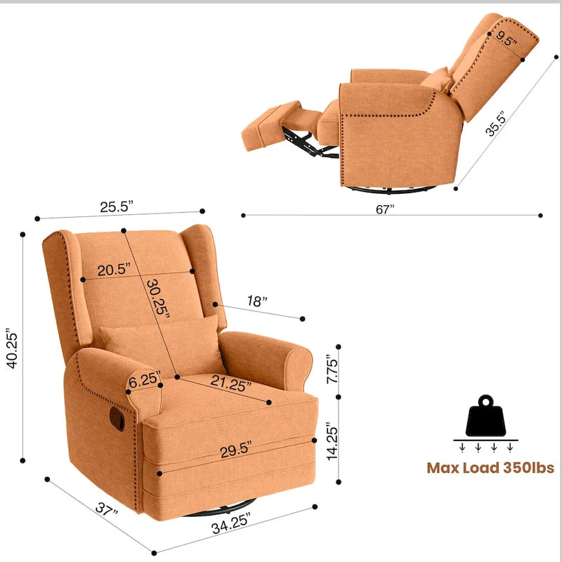 Poltrona reclinabile girevole con poggiapiedi extra-large, grigia