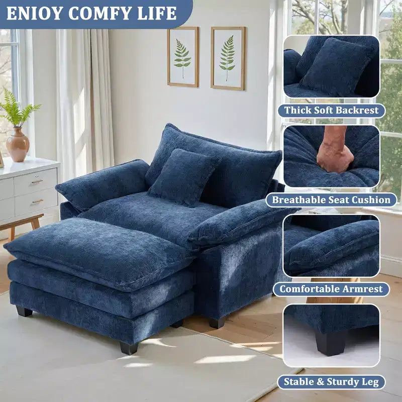 Fauteuil d'appoint surdimensionné en chenille EHMKNP avec pouf