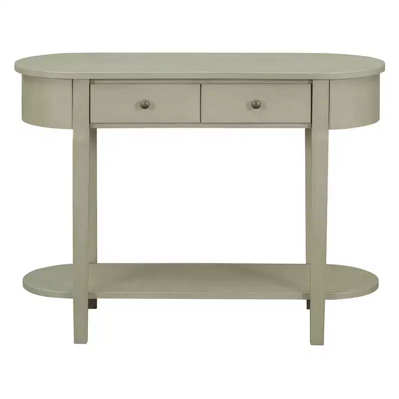 Table console élégante Okak avec finition lisse, table d'entrée avec design incurvé et 2 tiroirs, table d'appoint pour salon, couloir
