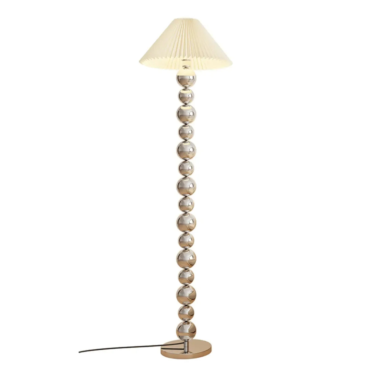 Lampadaire moderne décoratif à boules superposées avec abat-jour en tissu